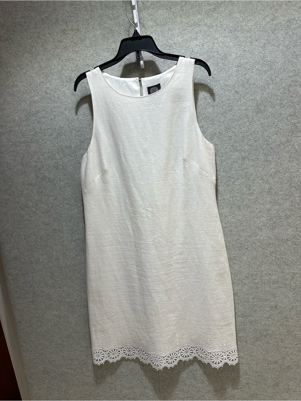 Vince Camuto Ivory/White Sleeveless Shift Mini Dress with Intricate Lace Trim